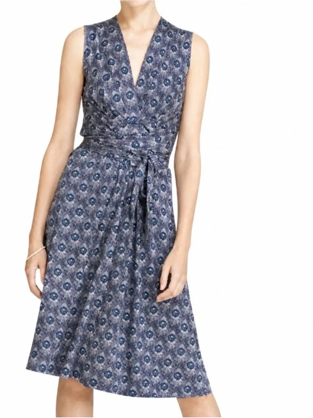 Tory Burch Theona Peacock Print Silk Faux Wrap Dress Size Small